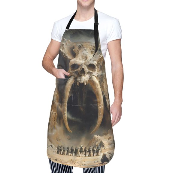 Kdxio Ancient Skull Cave Landscape Apron with Pockets Adjustable Kitchen Aprons for Men Women Waterproof Aprons for Cooking,Drawing,Crafting, Baking Household Cleaning