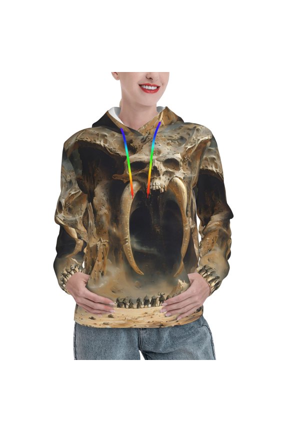 Ancient Skull Cave Landscape Print Womens Oversized Hoodies Sweatshirts Hooded Pullover Tops Sweaters Casual-Medium