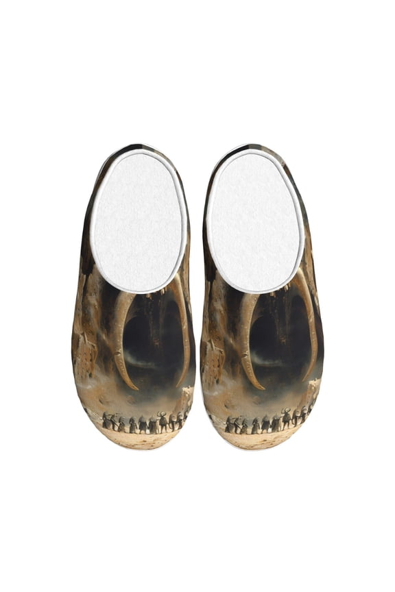 Ancient Skull Cave Landscape Women's Men's Slippers Plush Slip-On House Slipper for Winter Indoor Soft Cushion Non-slip Fluffy Slides Slippers-35/36
