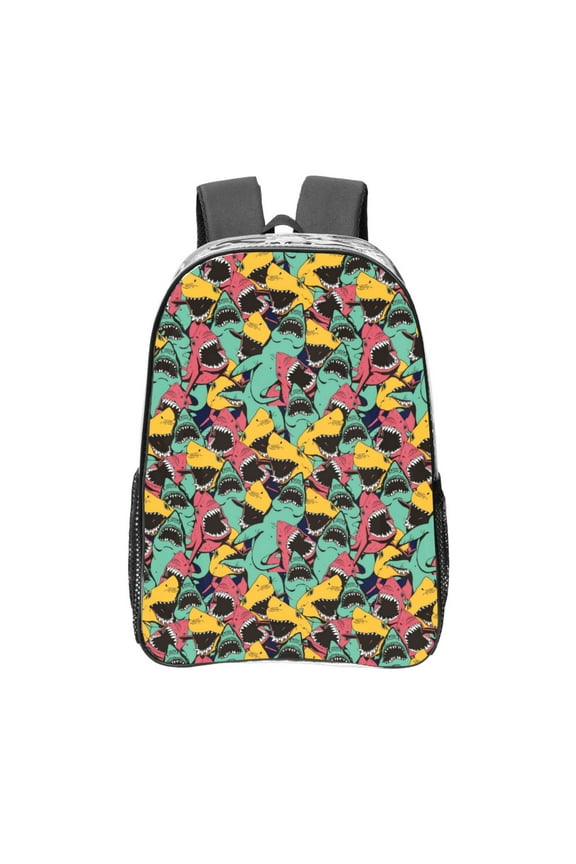 Angry Shark Pattern Clear Backpack, Transparent Bookbag for School for Women Men, Capacity Clear Bag for College, Travel