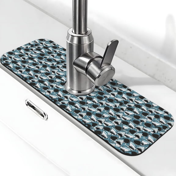 Kdxio Angry Shark Pattern Non-Slip Diatom Mud Faucet Drain Pad,Self Absorbent Mat for Kitchen Sink for Variety Kitchen & Bathroom Countertops