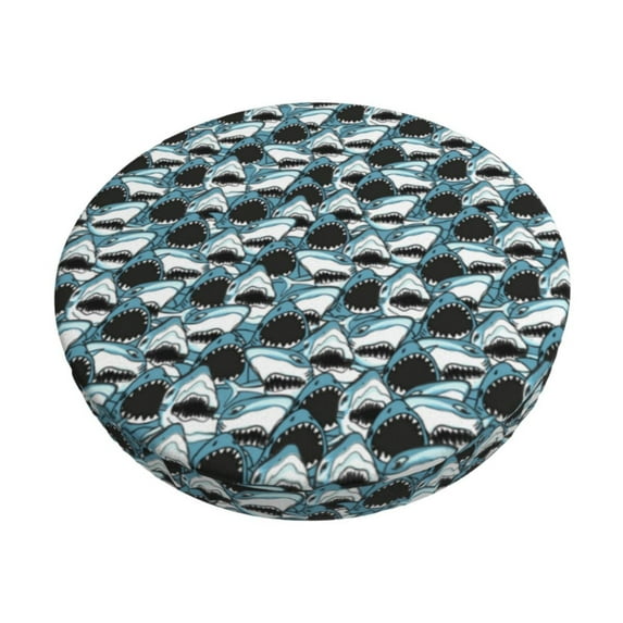 Kdxio Angry Shark Print Stool Covers Round,Stretch Round Bar Stool Covers Washable Bar Stool Cushion Slipcover for 12-15 Inch Chair