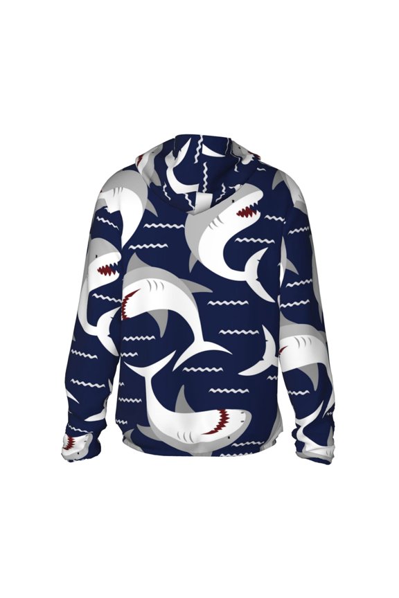 Angry Shark Print Women Men Sun Protection UPF 50+ Jackets Zip Up Long Sleeve Hoodie Hiking Lightweight with Pockets