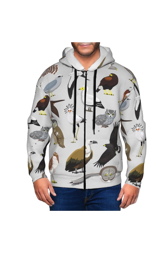 Animal Bird Print Men Hoodies Casual Hoodies for Men with Zip Pockets Full Zip Long Sleeve Sweatshirt Sports Hooded Jacket-Medium
