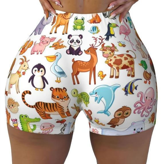 Kdxio Animal Cartoon Style Print Workout Shorts for Women Seamless Soft Smooth Gym Yoga Scrunch Active Shorts