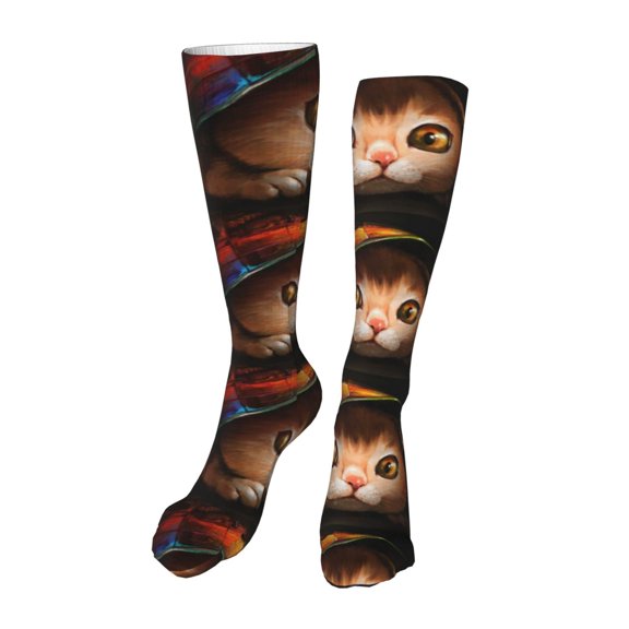 Kdxio Animal Cat Funny Silky Novelty Funky Long Knee High Socks Soft 3D Print Cosplay Crazy Stockings for Men Women