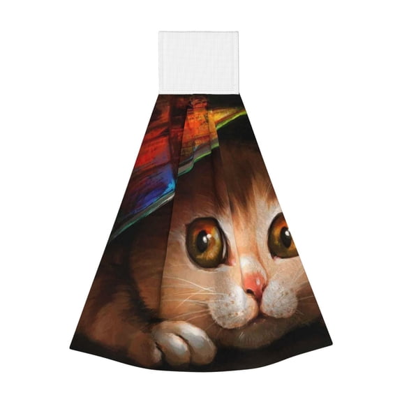 Kdxio Animal Cat Hand Towel with Loop Hanging Towel Absorbent Tie Towels for Kitchen Tea Bar Bathroom Decor
