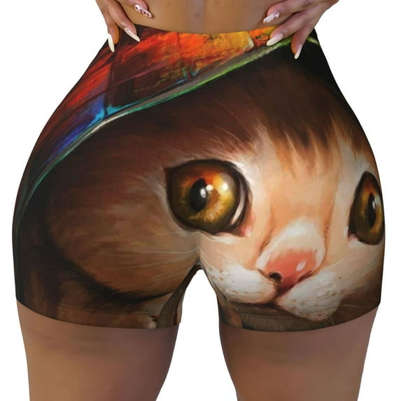 Kdxio Animal Cat Print Workout Shorts for Women Seamless Soft Smooth Gym Yoga Scrunch Active Shorts