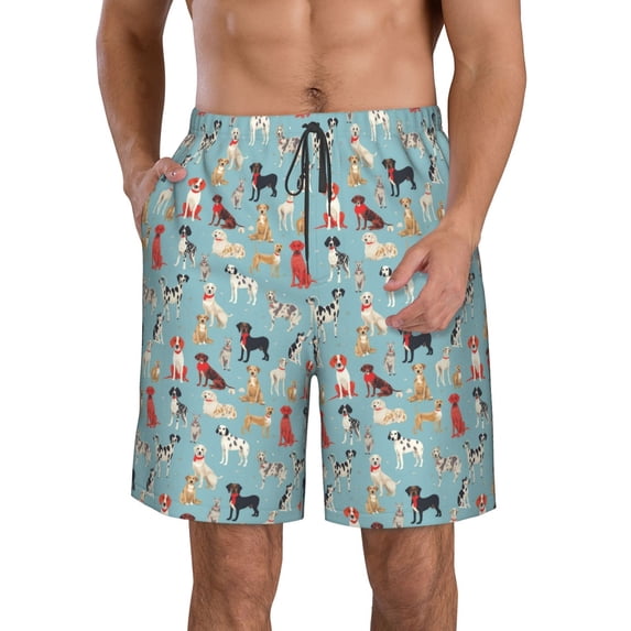 Kdxio Animal Dog Pattern Mens Casual Shorts - Drawstring Summer Beach Sports Shorts for Men