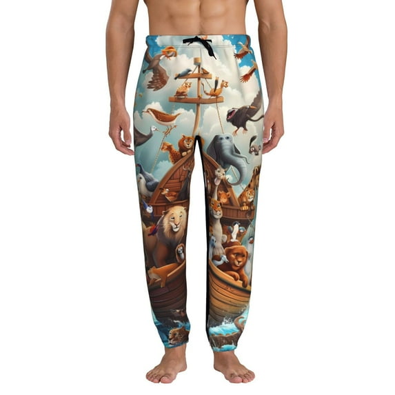 Kdxio Animal Filled Noahs Ark Pattern Joggers,Sweatpants for Men with Pockets-X-Large
