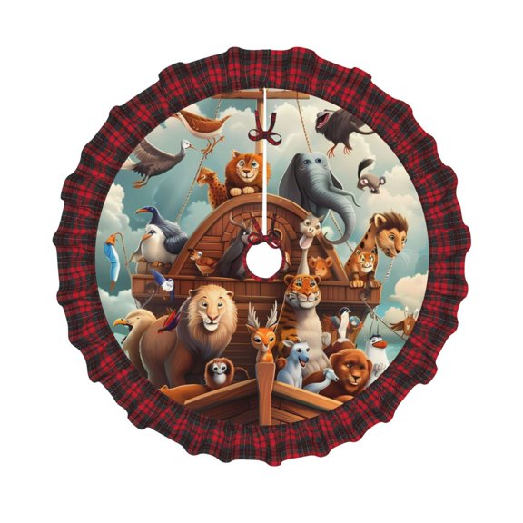 Kdxio Animal Filled Noahs Ark Print Christmas Tree Skirt Christmas Xmas Tree Skirts Mat for New Year Holiday Christmas Party Decorations-30"