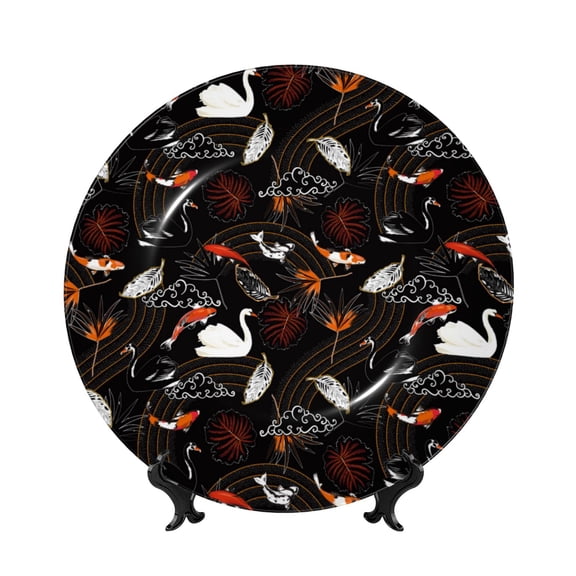 Kdxio Animal Koi Fish Bone China Decorative Plate Ceramic Decorative Plate for Home Office Wall Stand Decorative Plates for Home Bedroom-7in