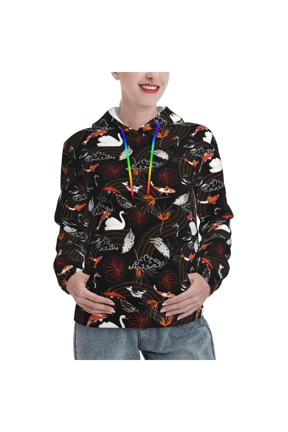 Animal Koi Fish Print Womens Oversized Hoodies Sweatshirts Hooded Pullover Tops Sweaters Casual-Medium
