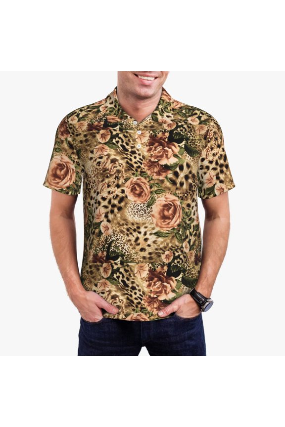 Animal Leopard Print Men's Short Sleeve Polo Shirt,Midweight Men's Shirt-3X-Large
