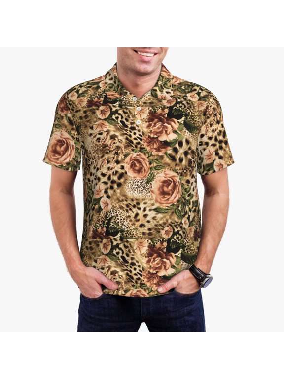 Animal Leopard Print Men's Short Sleeve Polo Shirt,Midweight Men's Shirt-X-Large