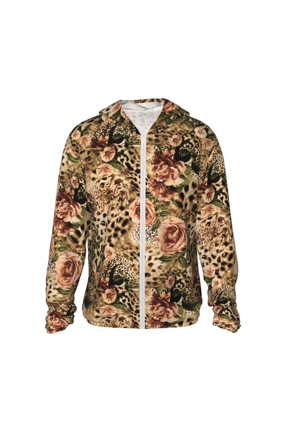 Animal Leopard Print Women Men Sun Protection UPF 50+ Jackets Zip Up Long Sleeve Hoodie Hiking Lightweight with Pockets