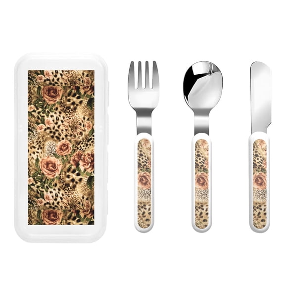 Kdxio Animal Leopard Toddler Utensils Set - Kids Silverware Set, Set Kids Utensils Set with Case for Preschooler Children