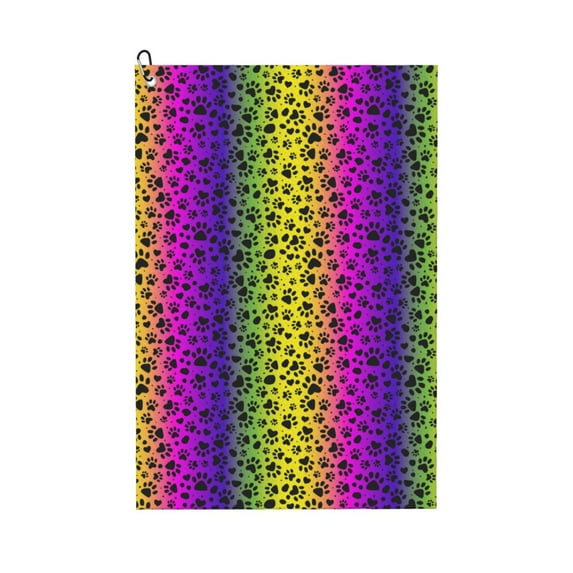 Kdxio Animal Paw Rainbow Pattern Golf Towel (24" X 16") with Carabiner Clip - The Convenient Golf Cleaning Towel