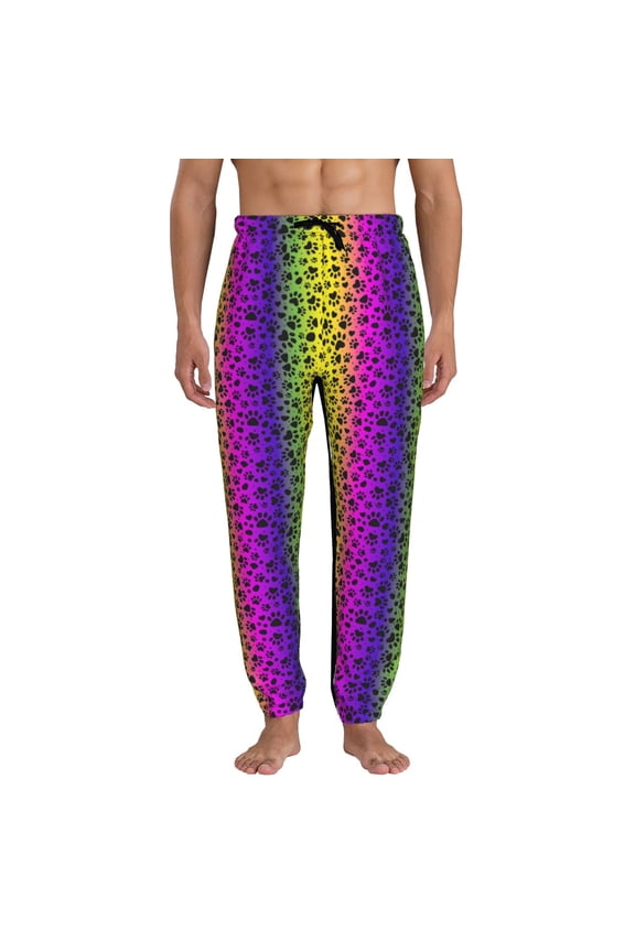 Animal Paw Rainbow Pattern Joggers,Sweatpants for Men with Pockets-Large
