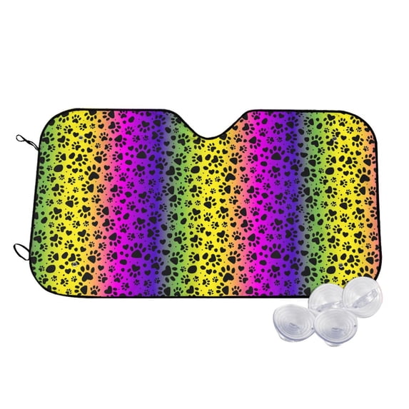 Kdxio Animal Paw Rainbow Print Windshield Sun Shade,UV Rays and Sun Heat Protection,Sunshade for Car Windshield,Car Shade Front Windshield - Medium