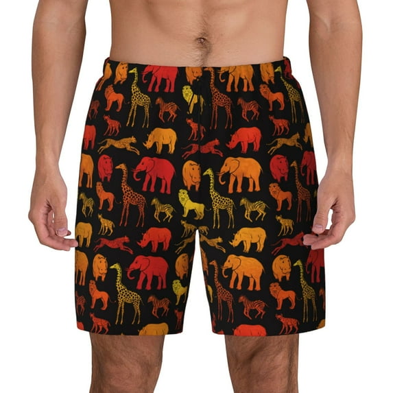 Kdxio Animal Print Men's Swim Trunks with Compression Liner 7 Inch Inseam Quick Dry Swim Shorts