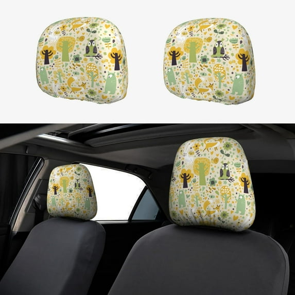 Kdxio Animal Tree Pattern Print 2 Piece Car Head Rest Covers Set Auto Front/Rear Seats Headrest Cover Universal Fit Most Cars,Sedan, SUV