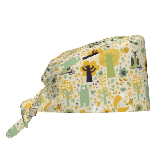 Kdxio Animal Tree Pattern Turban Hat for Women Men Comfortable Adjustable Cleaning Working Cap with Sweatband