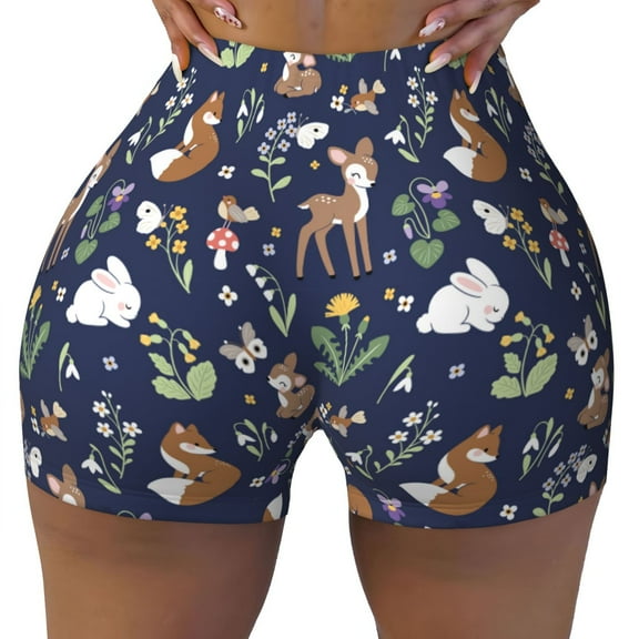 Kdxio Animals And Wildflowers Print Workout Shorts for Women Seamless Soft Smooth Gym Yoga Scrunch Active Shorts