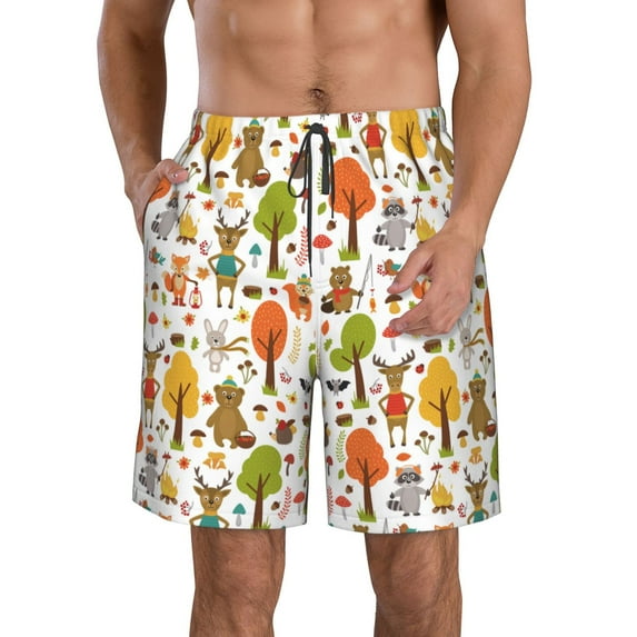Kdxio Animals Forest Pattern Mens Casual Shorts - Drawstring Summer Beach Sports Shorts for Men