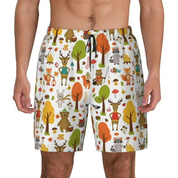 Kdxio Animals Forest Print Men's Swim Trunks with Compression Liner 7 Inch Inseam Quick Dry Swim Shorts