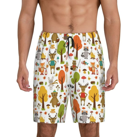 Kdxio Animals Forest Print Mens Sleep Shorts Bottoms Soft Comfy Pajama Wear Pants with Drawstring Pockets