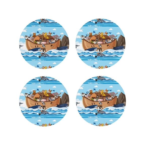 Kdxio Animals On Noah'S Ark Floating Funny Coasters,4 Pcs Leather Coasters,Housewarming Gifts,Protect Furniture From Water Marks Scratch And Damage