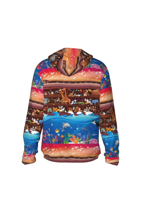 Animals On Noah's Ark Print Women Men Sun Protection UPF 50+ Jackets Zip Up Long Sleeve Hoodie Hiking Lightweight with Pockets