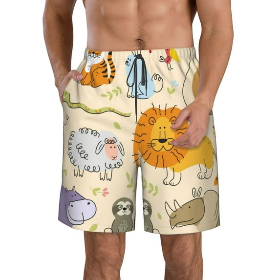 Kdxio Animals Pattern Mens Casual Shorts - Drawstring Summer Beach Sports Shorts for Men