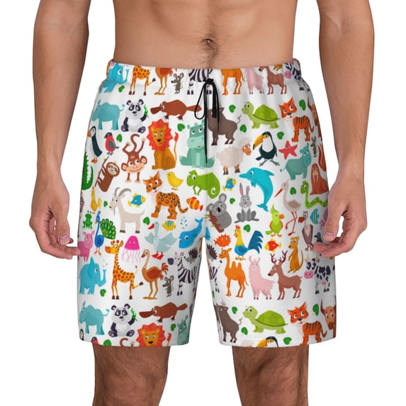 Kdxio Animals Print Men'S Swim Trunks With Compression Liner 7 Inch Inseam Quick Dry Swim Shorts