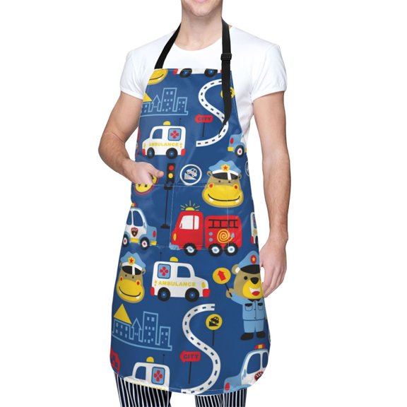 Kdxio Animals Rescue Team Apron with Pockets Adjustable Kitchen Aprons for Men Women Waterproof Aprons for Cooking,Drawing,Crafting, Baking Household Cleaning
