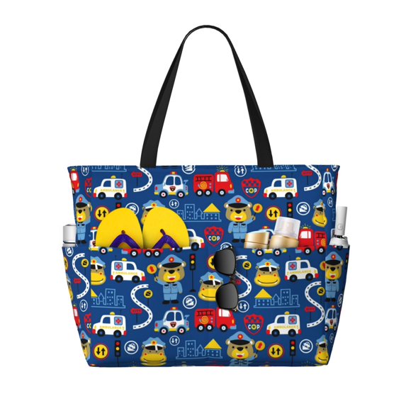 Kdxio Animals Rescue Team for Beach Bag for Women Large Beach Tote Bag Waterproof Sandproof Swim Bag with Zipper Pockets Beach Vacation Travel