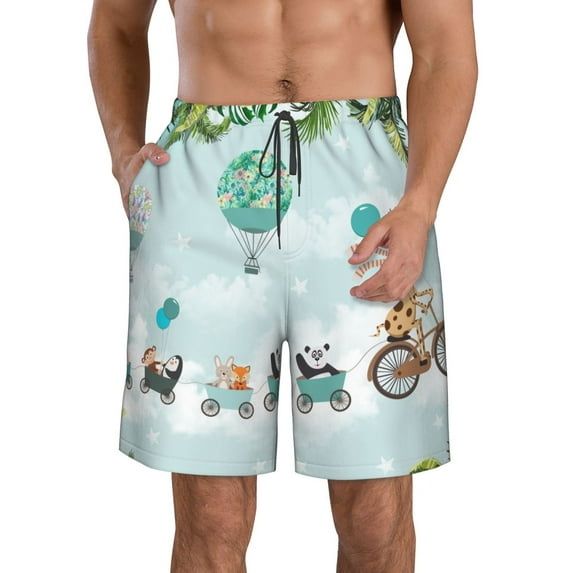 Kdxio Animals Riding Across The Sky Pattern Mens Casual Shorts - Drawstring Summer Beach Sports Shorts for Men