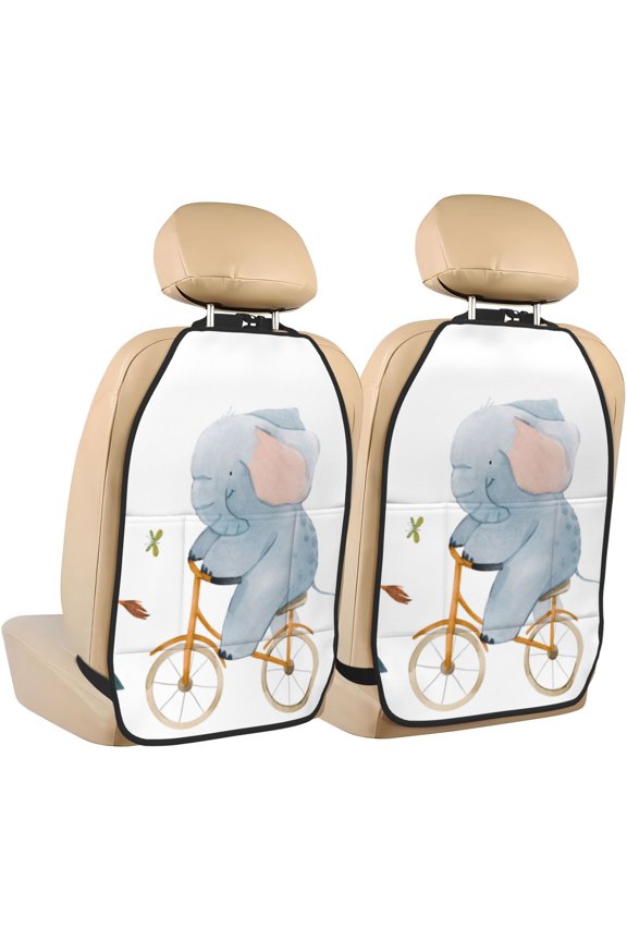 Animals in Transport Print 2 Pack Car Kick Mat Seat Cover Back Protector Mat with Pockets for Organizer Backseat Protector and Storage Anti Kick Pad for Vehicles
