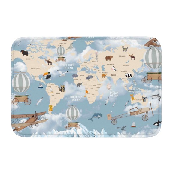 Kdxio Animals Travel World Map,16" x 24", Non-Slip Front Door Mats,Outdoor Welcome Mat Washable