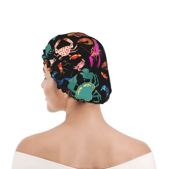 Kdxio Animals Under Water Print Shower Cap for Women,Elastic and Reusable,Double Waterproof Layers Bathing Hat