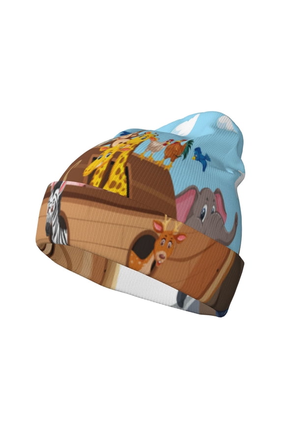 Animals on Noah's Ark Floating Winter Beanie for Men Women Beanie Knit Hat Cuffed Cap Beanie Knit Chunky Snow Cap