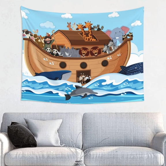 Kdxio Animals on Noah's Ark Wall Hanging Tapestries Banner For Bedroom College Dorm Home Living Room Party Decor 29X37 In