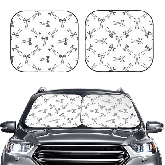 Kdxio Antenna Icon Print 2-Piece Sun Shade Front Windshield - Foldable Car Front Window Sunshades for Most Sedans SUV Truck