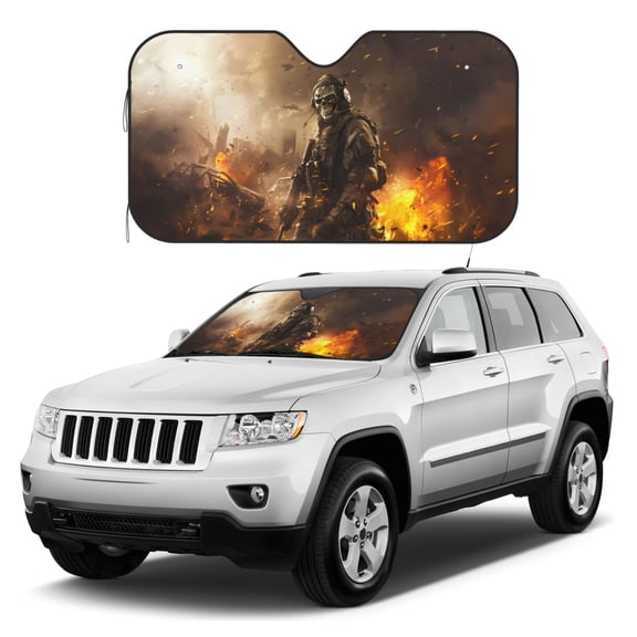Kdxio Apocalyptic Skull Soldier Print Windshield Sun Shade, Foldable Sun Blocker for Car,Truck,SUV Automotive Interior Sun Protection,Reflective Shade for Front Windshield(Medium)
