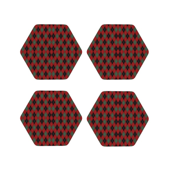 Kdxio Argyle Plaid Funny Coasters,4 Pcs Leather Coasters,Housewarming Gifts,Protect Furniture from Water Marks Scratch and Damage