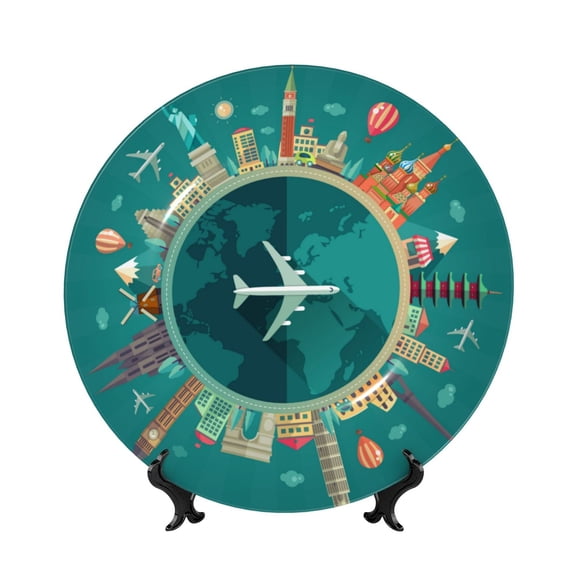 Kdxio Around The Planet Bone China Decorative Plate Ceramic Decorative Plate for Home Office Wall Stand Decorative Plates for Home Bedroom-8in