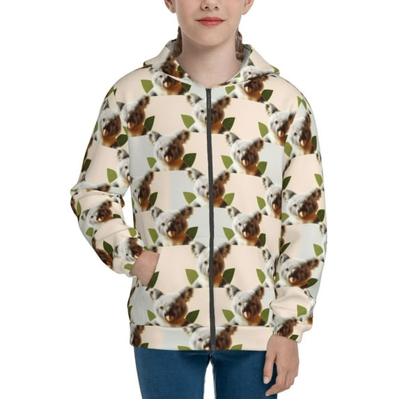Kdxio Art cute koala Pattern Kids Boys Girls Zip Up Hoodie 3D Printed Hooded Sweatshirt Hoody Coat with Pocket 7-12 Y-Medium