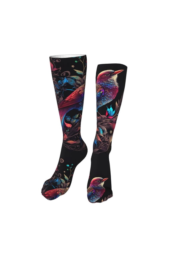 Artistic Colorful Bird Funny Silky Novelty Funky Long Knee High Socks Soft 3D Print Cosplay Crazy Stockings for Men Women