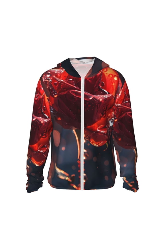 Artistic Dewdrop Rose Print Women Men Sun Protection UPF 50+ Jackets Zip Up Long Sleeve Hoodie Hiking Lightweight with Pockets